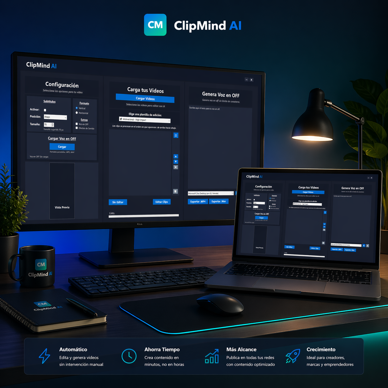Panel principal del software ClipMind AI
